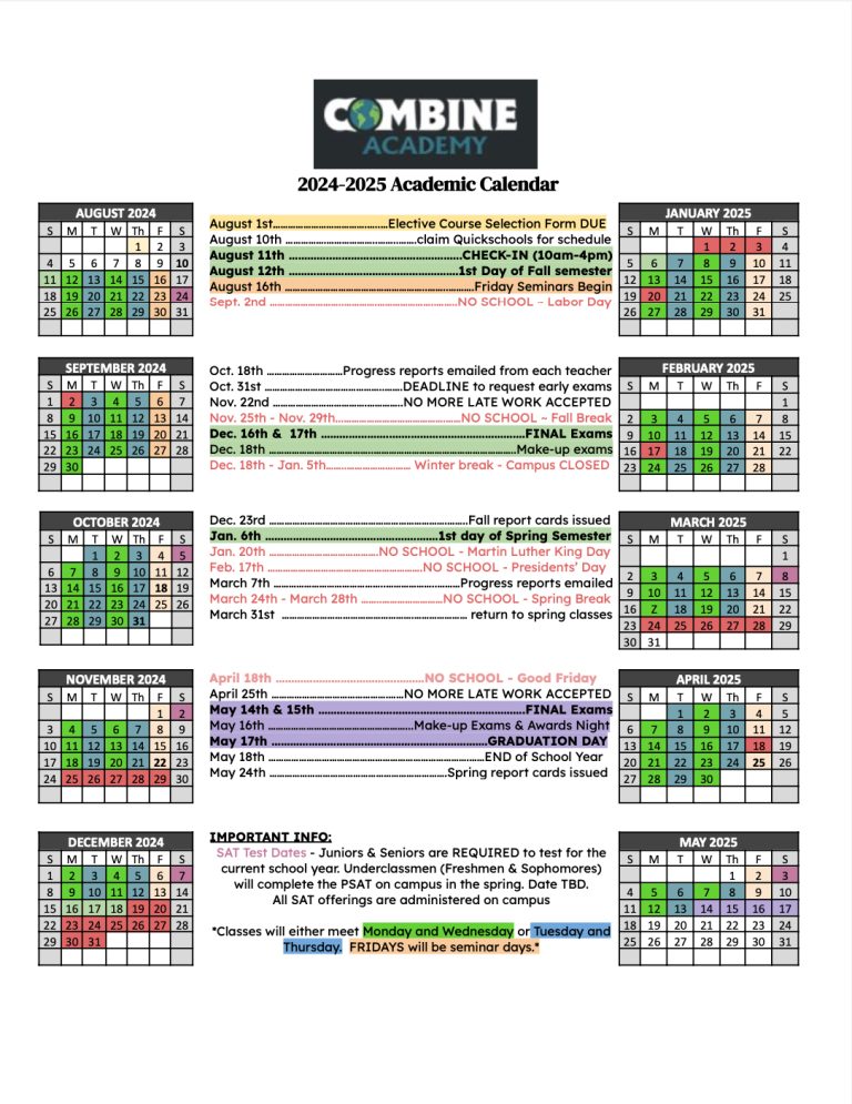 Academic Calendar Combine Academy